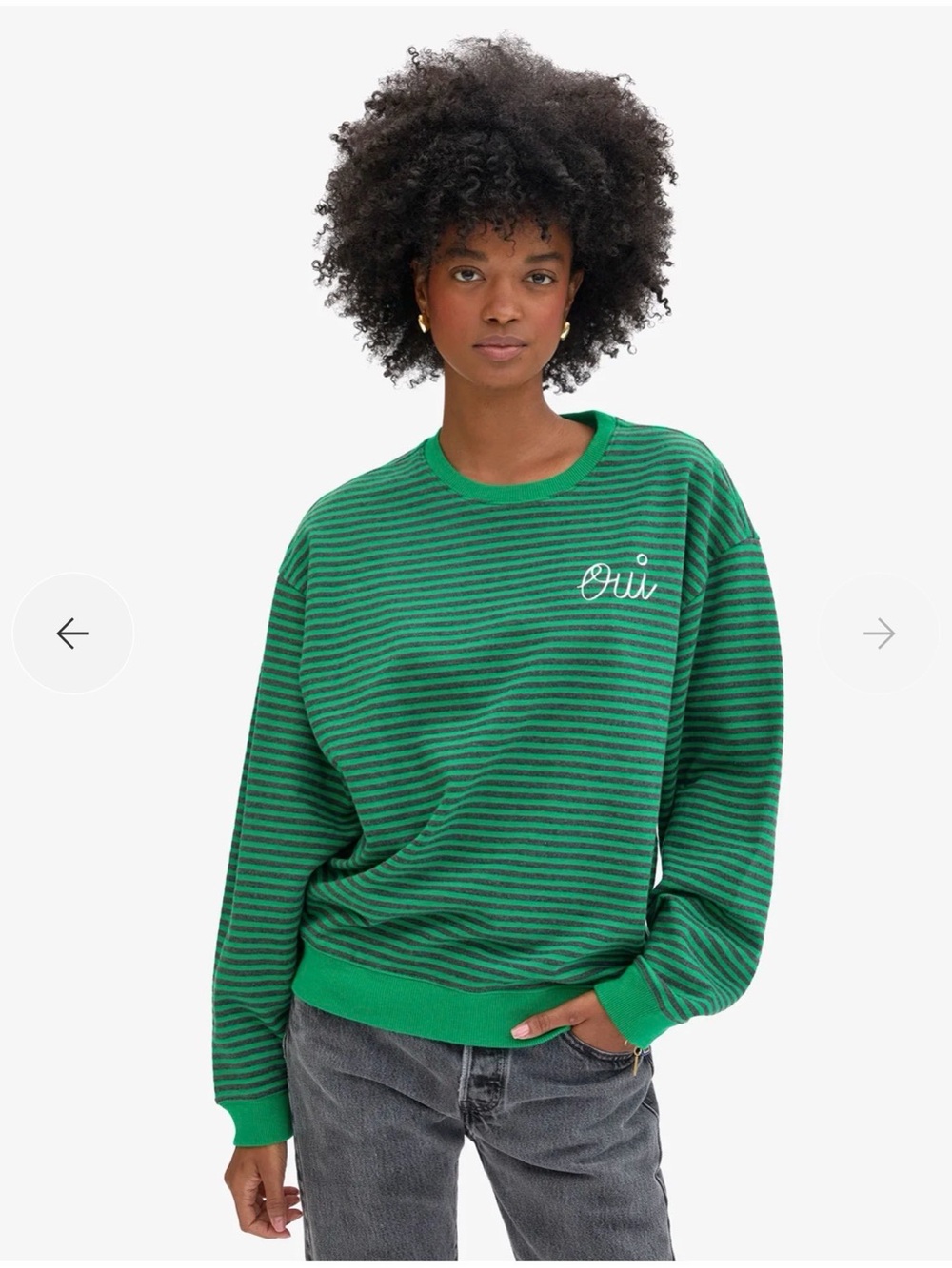 Green Striped 'Oui' Crewneck Sweatshirt